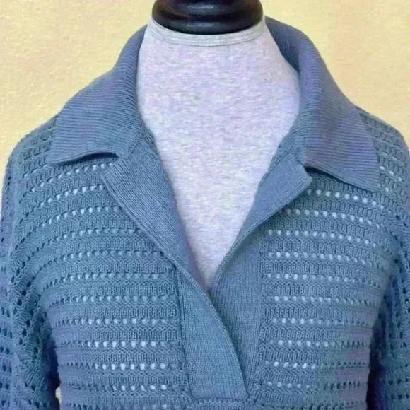 Haven Well Within Organic Cotton Open Stitch Long Sleeve Sweater Blue Medium EUC - Picture 5 of 9